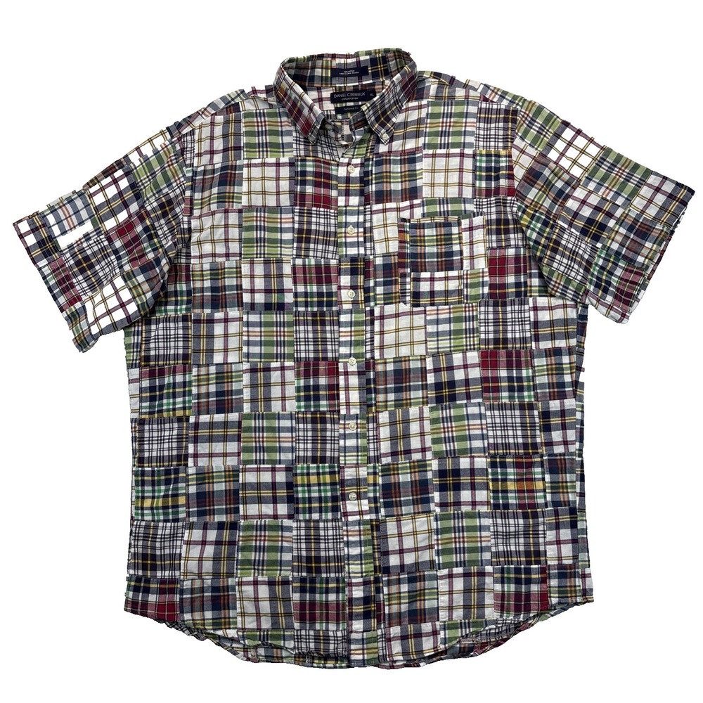 Daniel Cremieux Patchwork Madras Shirt Mens XL Plaid Short Sleeve Preppy Ivy